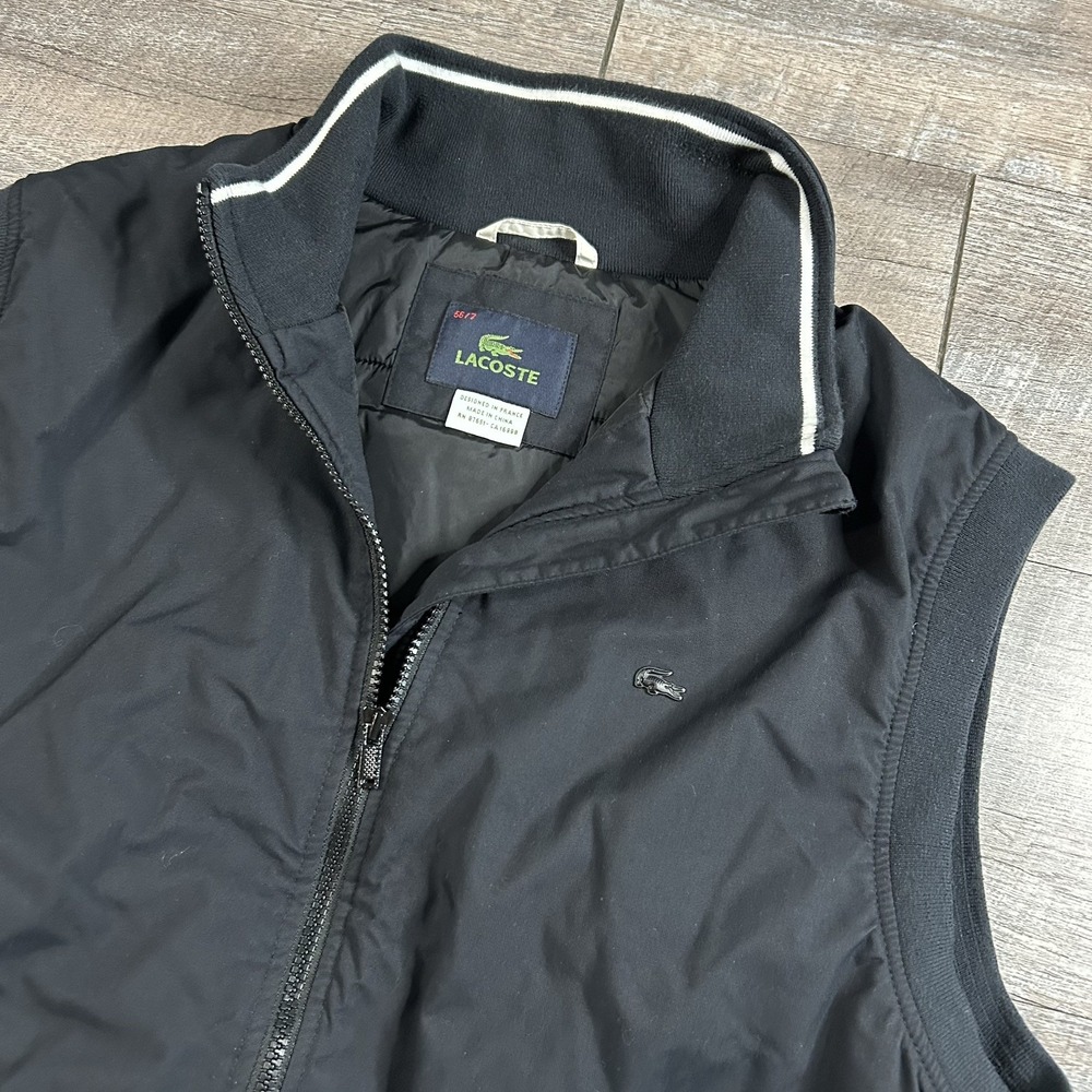 Lacoste Men's Full Zip Puffer Vest Black Men's Large 56/7 Zip Pockets Winter